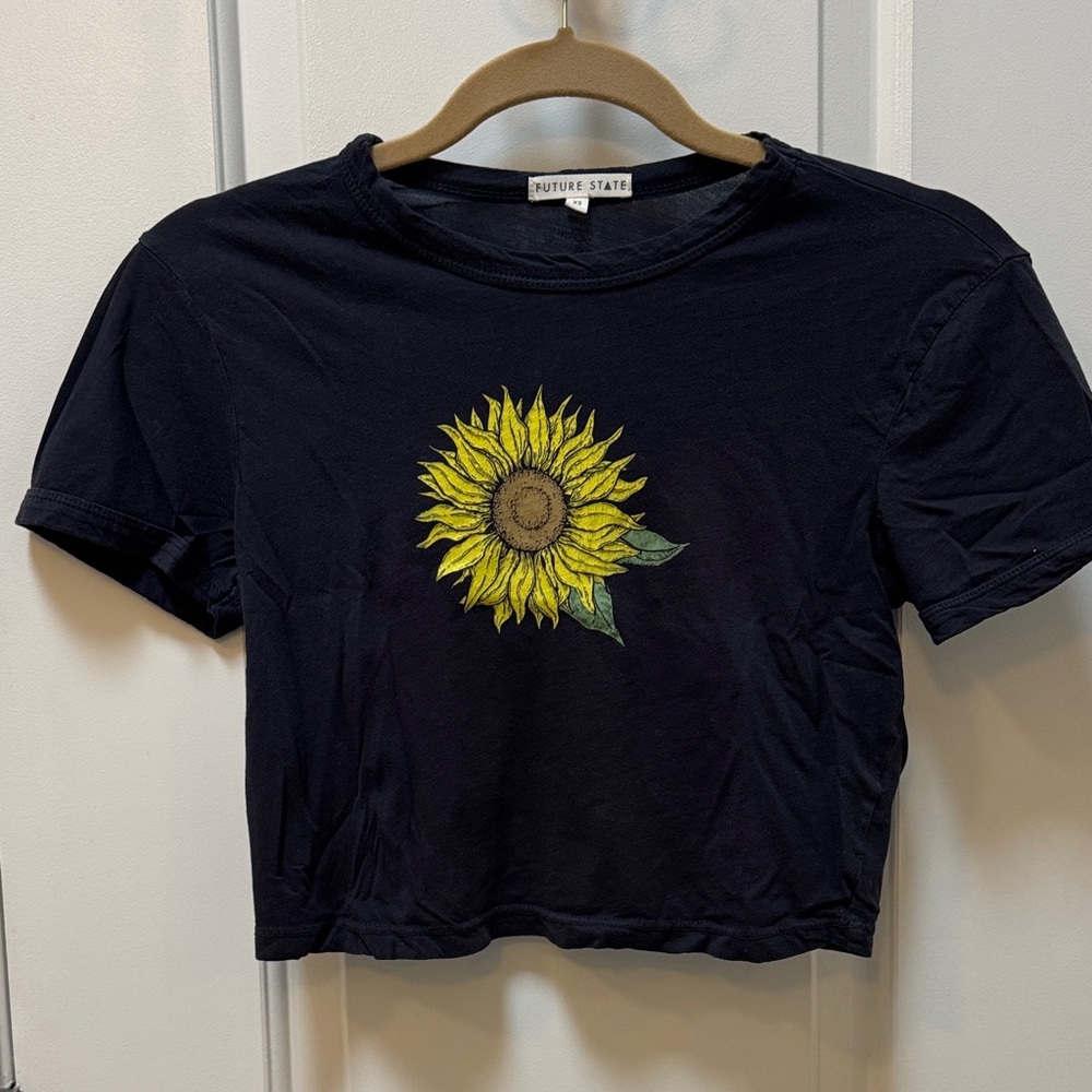 Future State Black Sunflower Crop Tee